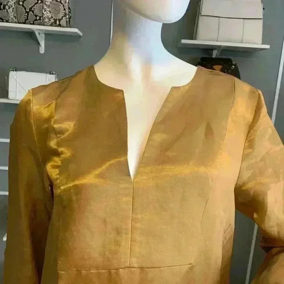 J. CREW Womens Dress Silk ROSIE Tunic 3/4 Sleeve Gold Color Size M. D10 - Picture 5 of 9